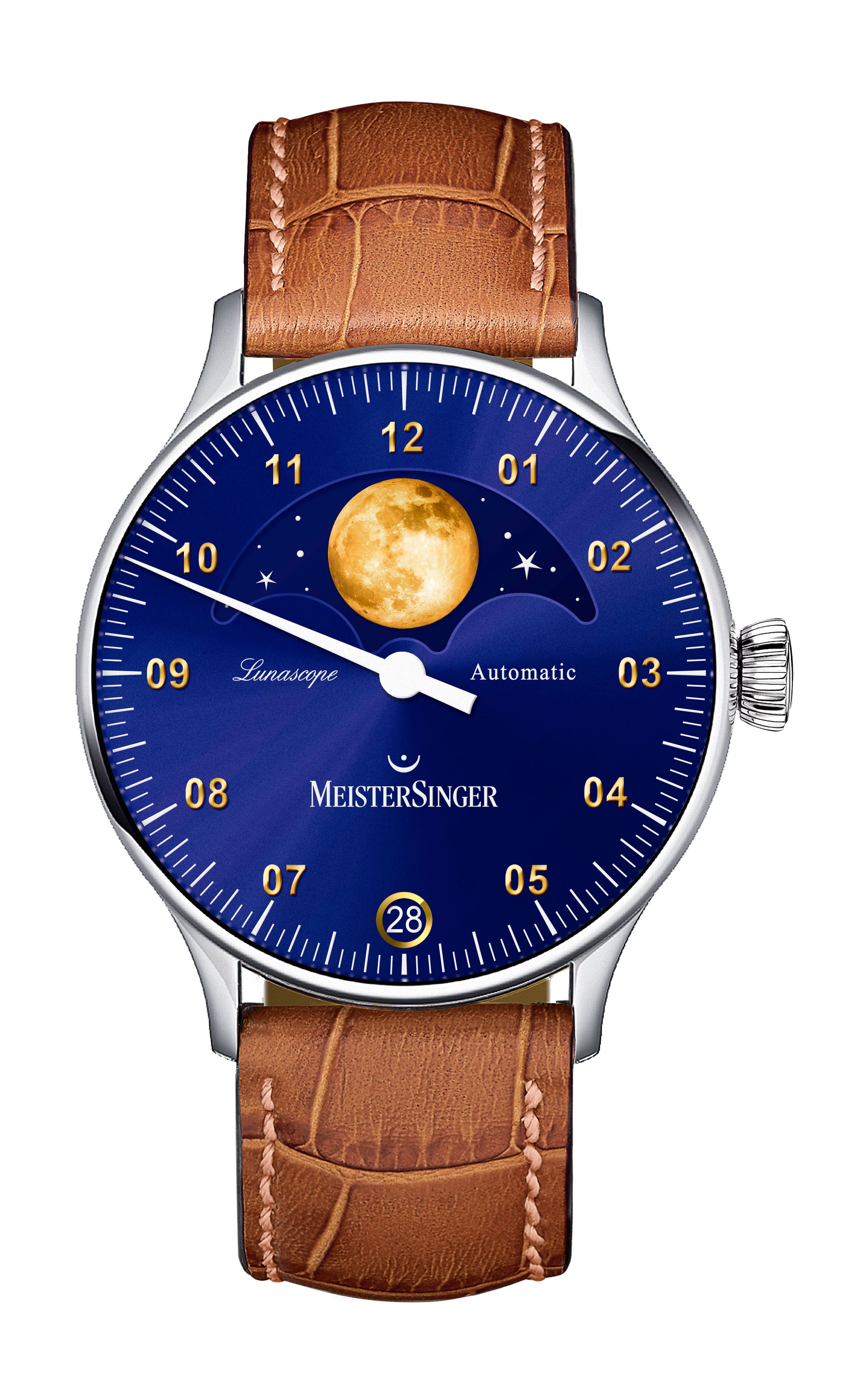 Meistersinger Lunascope Sunburst Blue Gold watch