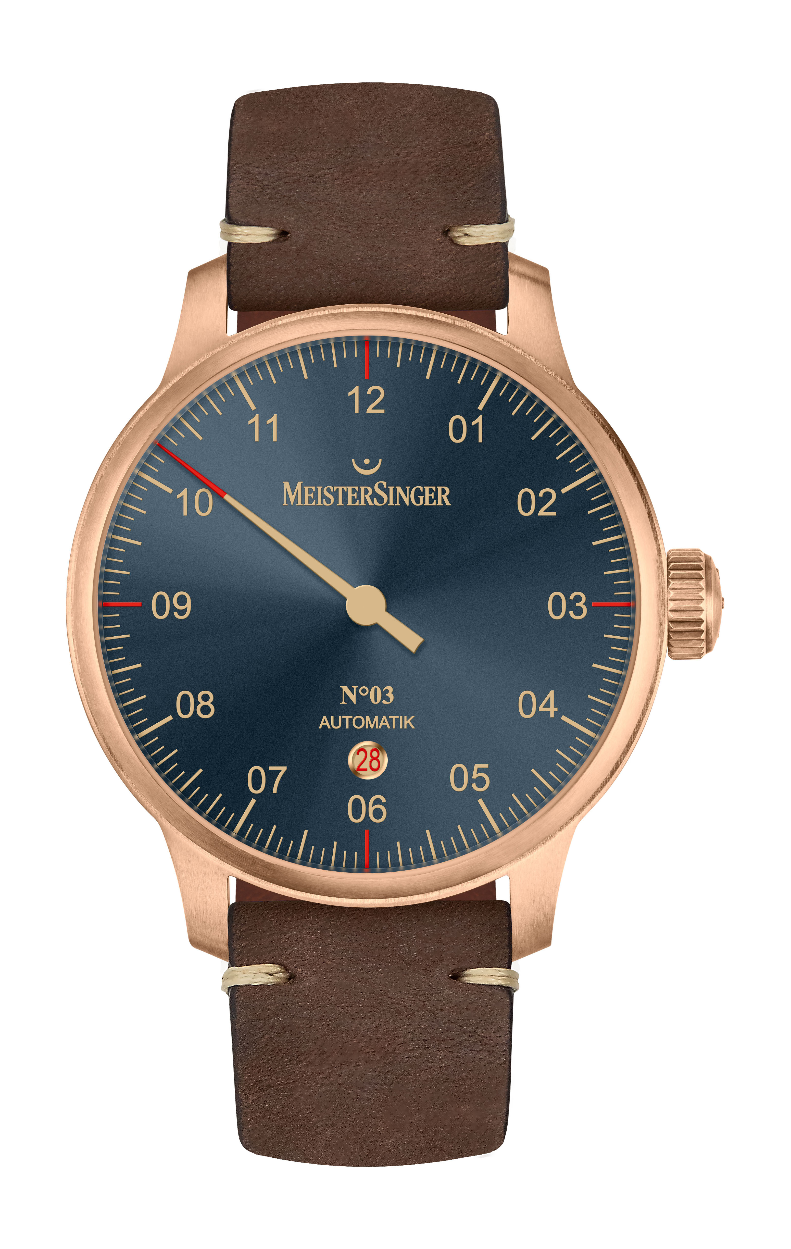 MeisterSinger N°03 Bronze luxury timepiece - detailed view