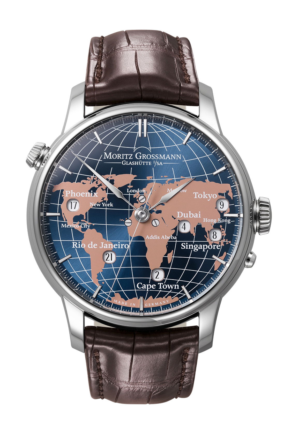 Moritz Grossmann Universalzeit Stainless Steel luxury timepiece - detailed view