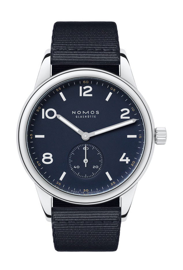 Nomos Glashütte Club automatic navy luxury timepiece - detailed view