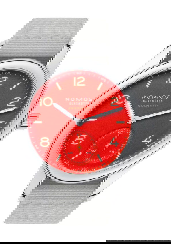 Nomos Glashütte Club neomatik siren red luxury timepiece - detailed view