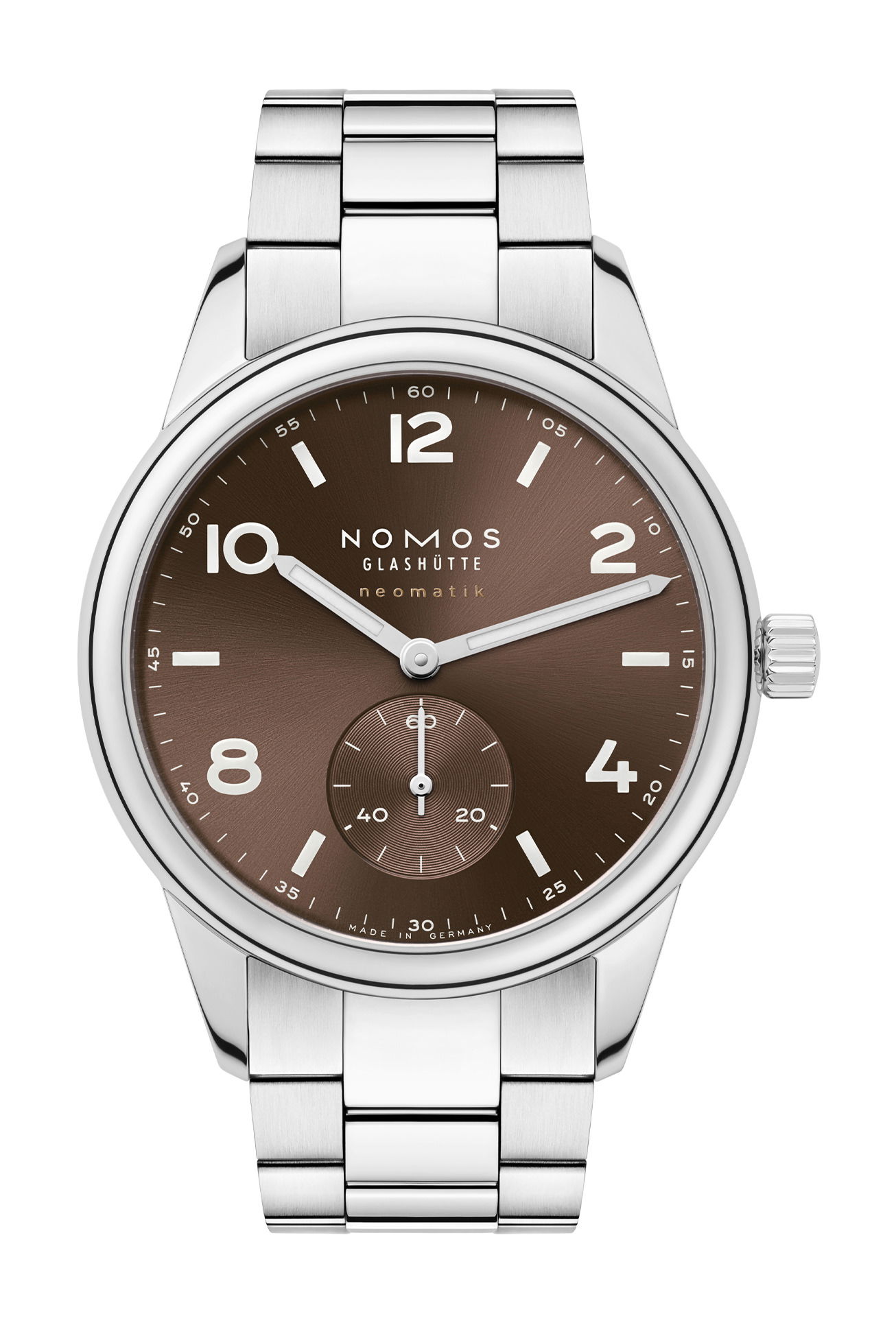 Nomos Glashütte Club Sport neomatik 39 tobacco luxury timepiece - detailed view
