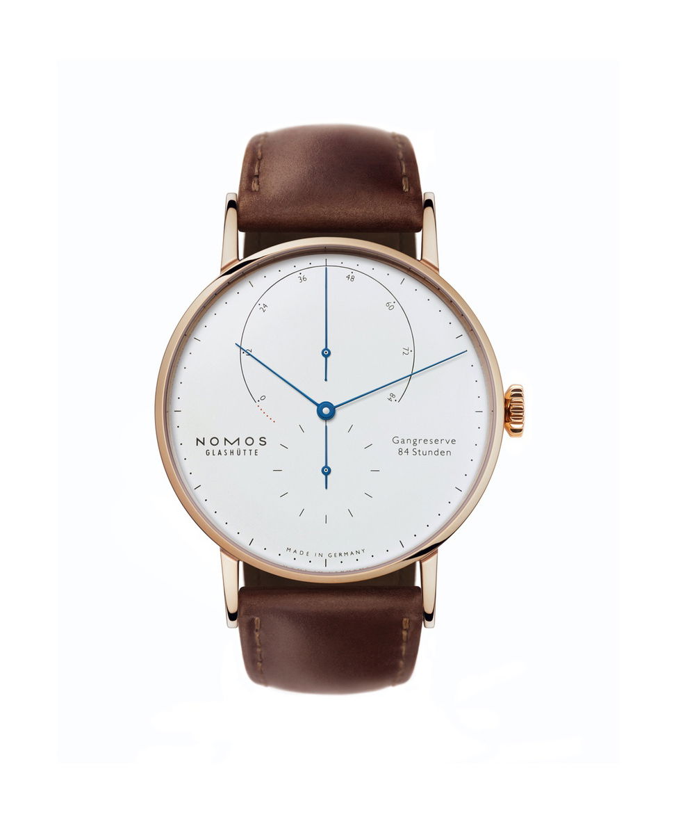 Nomos Glashütte Lambda Rose gold luxury timepiece - detailed view