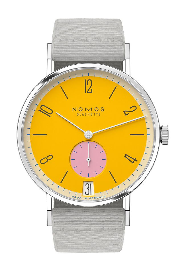 Nomos Glashütte Tangente 38 Katzengold luxury timepiece - detailed view