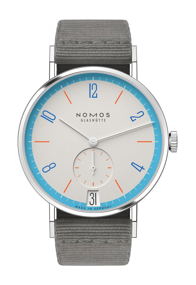 Nomos Glashütte Tangente 38 Peace luxury timepiece - detailed view