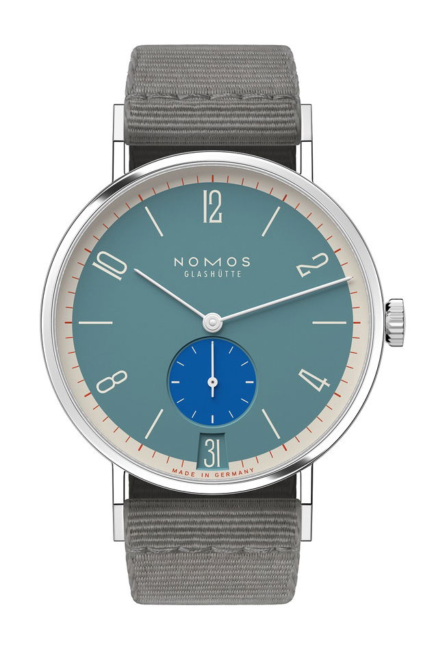 Nomos Glashütte Tangente 38 Super Sardine luxury timepiece - detailed view