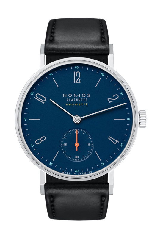 Nomos Glashütte Tangente neomatik midnight blue luxury timepiece - detailed view