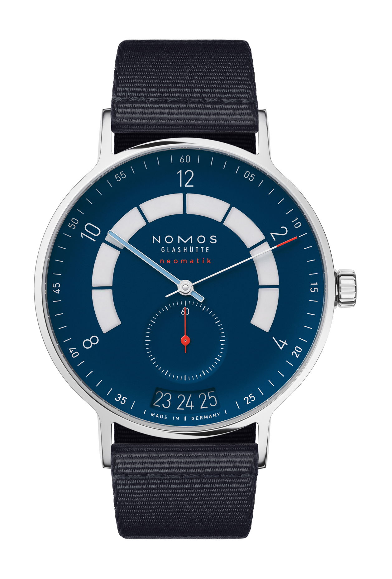 Nomos Glashütte Autobahn neomatik 41 date midnight blue luxury timepiece - detailed view