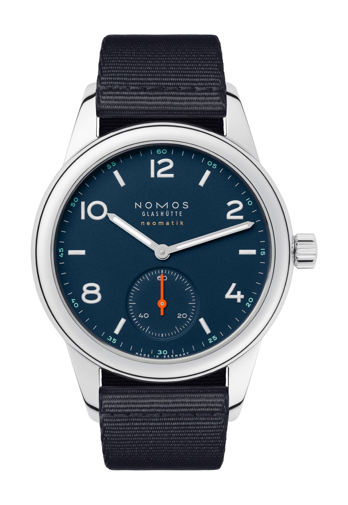 Nomos Glashütte Club neomatik Atlantic luxury timepiece - detailed view