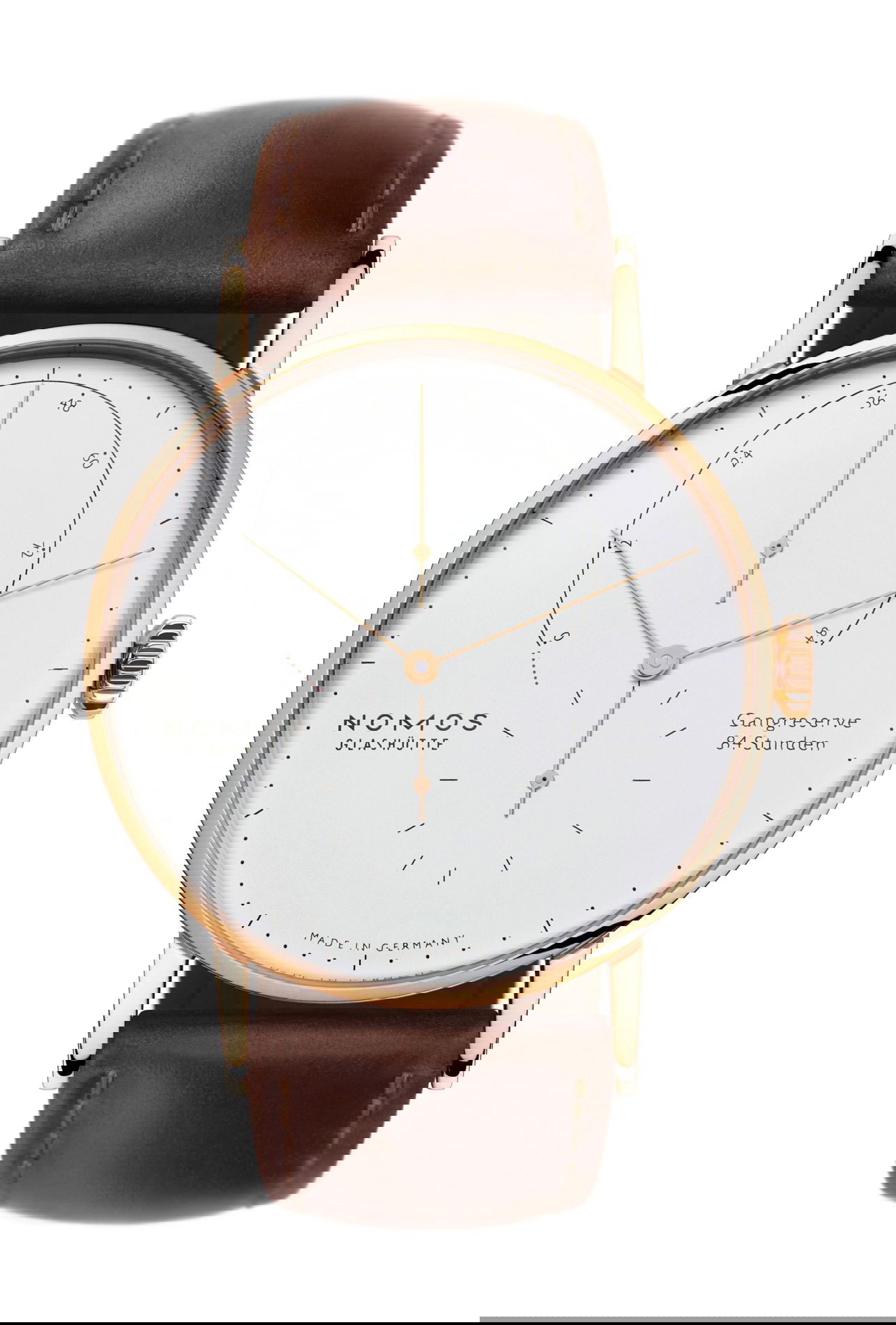 Nomos Glashütte Lambda rose gold luxury timepiece - detailed view