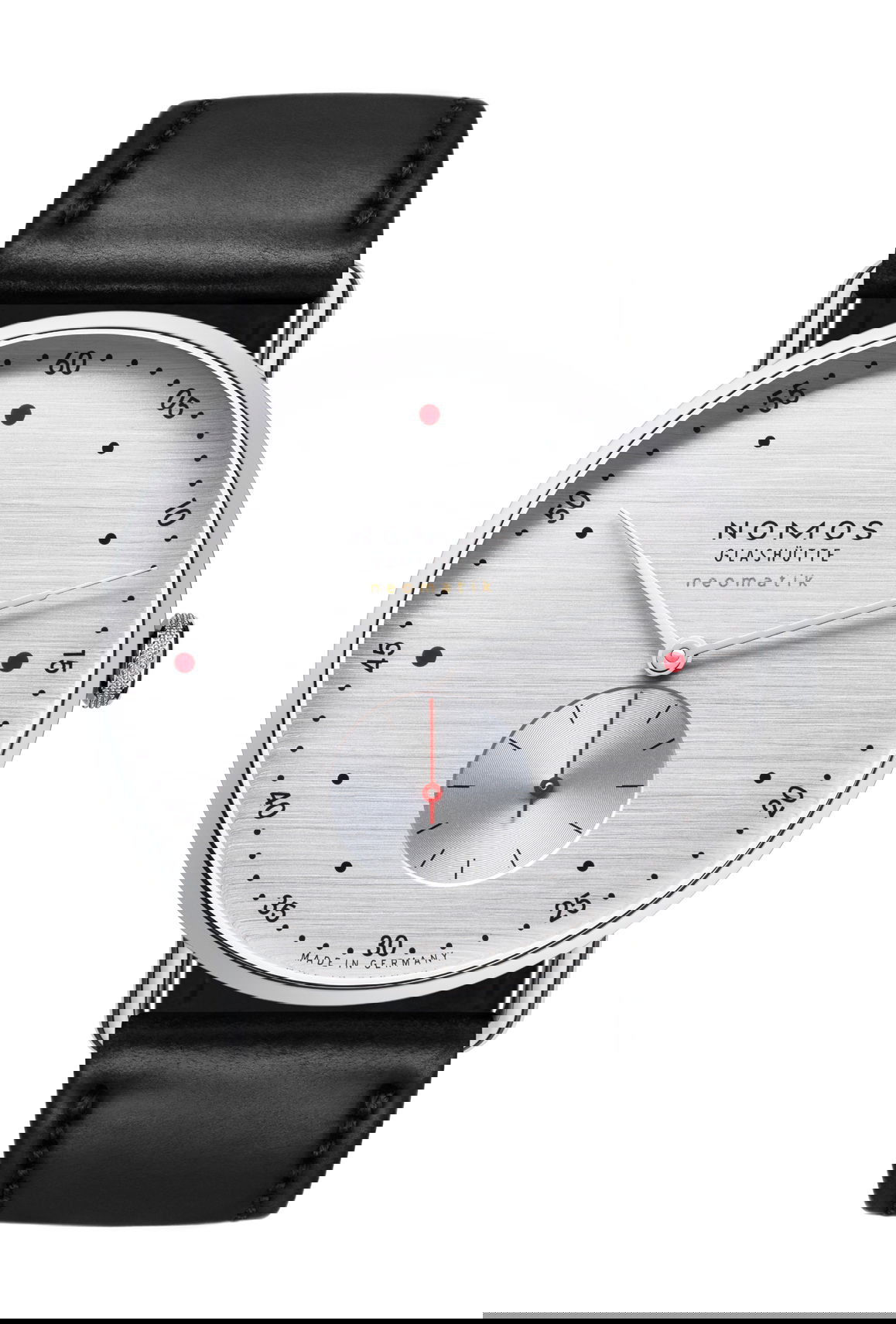 Nomos Glashütte Metro neomatik 39 silvercut luxury timepiece - detailed view
