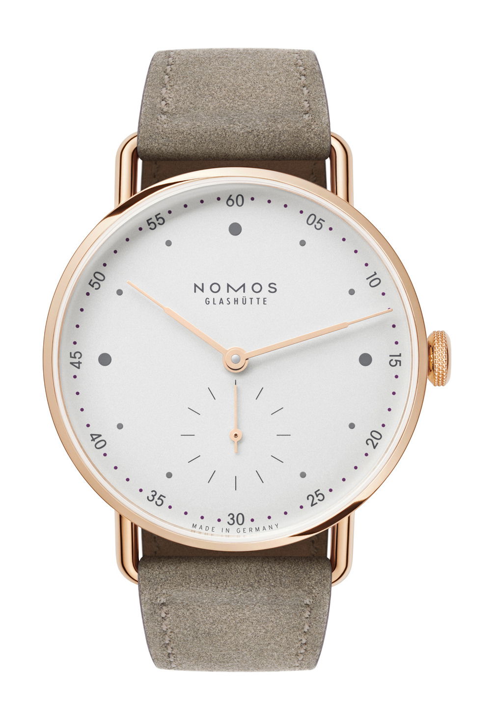 Nomos Glashütte Metro rose gold 33 luxury timepiece - detailed view