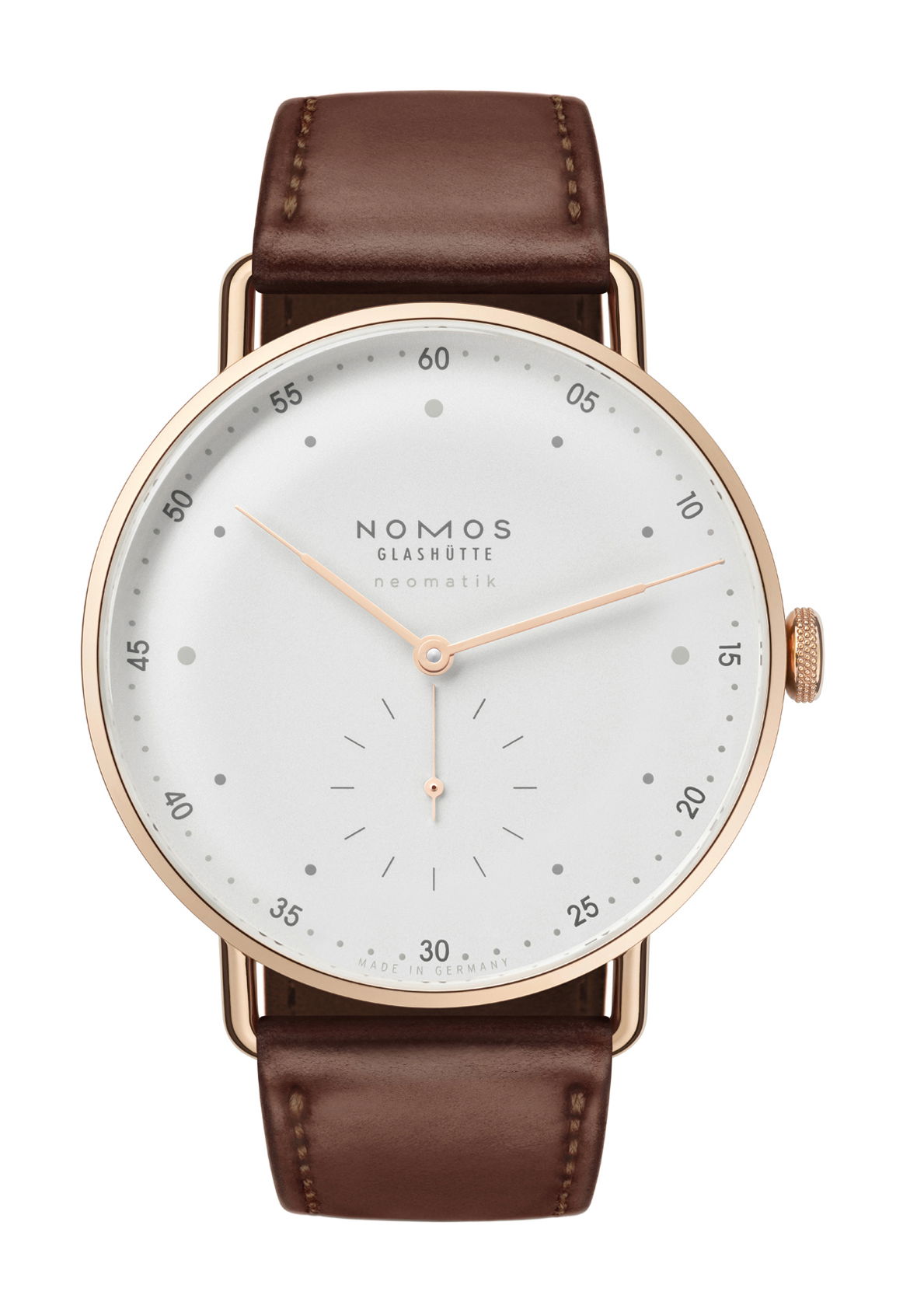 Nomos Glashütte Metro rose gold neomatik 39 luxury timepiece - detailed view