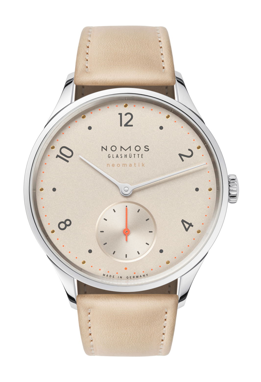Nomos Glashütte Minimatik champagne luxury timepiece - detailed view
