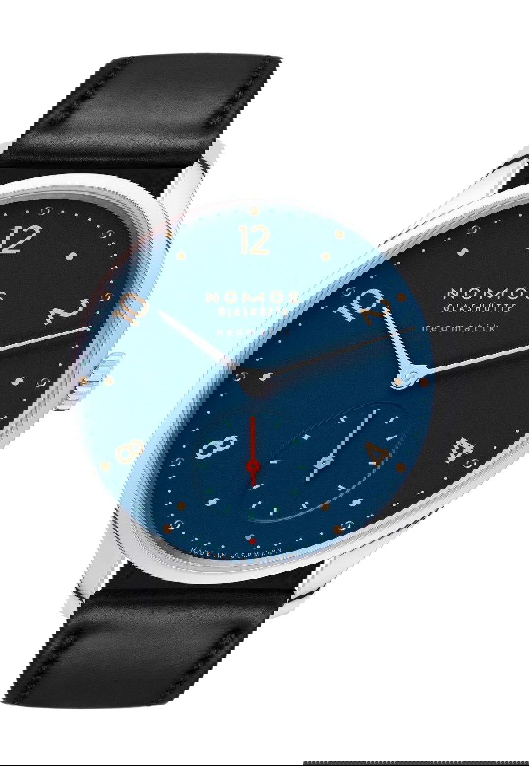 Nomos Glashütte Minimatik midnight blue luxury timepiece - detailed view