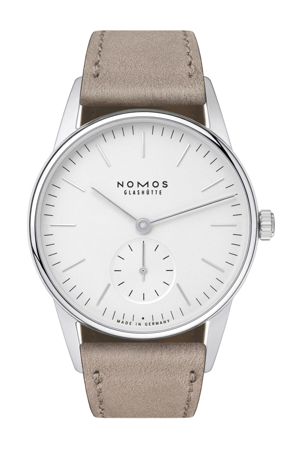 Nomos Glashütte Orion 33 white luxury timepiece - detailed view