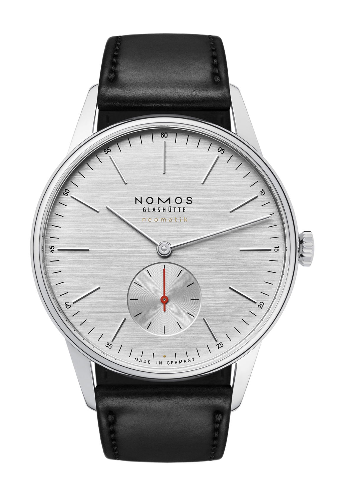 Nomos Glashütte Orion neomatik 39 silvercut luxury timepiece - detailed view