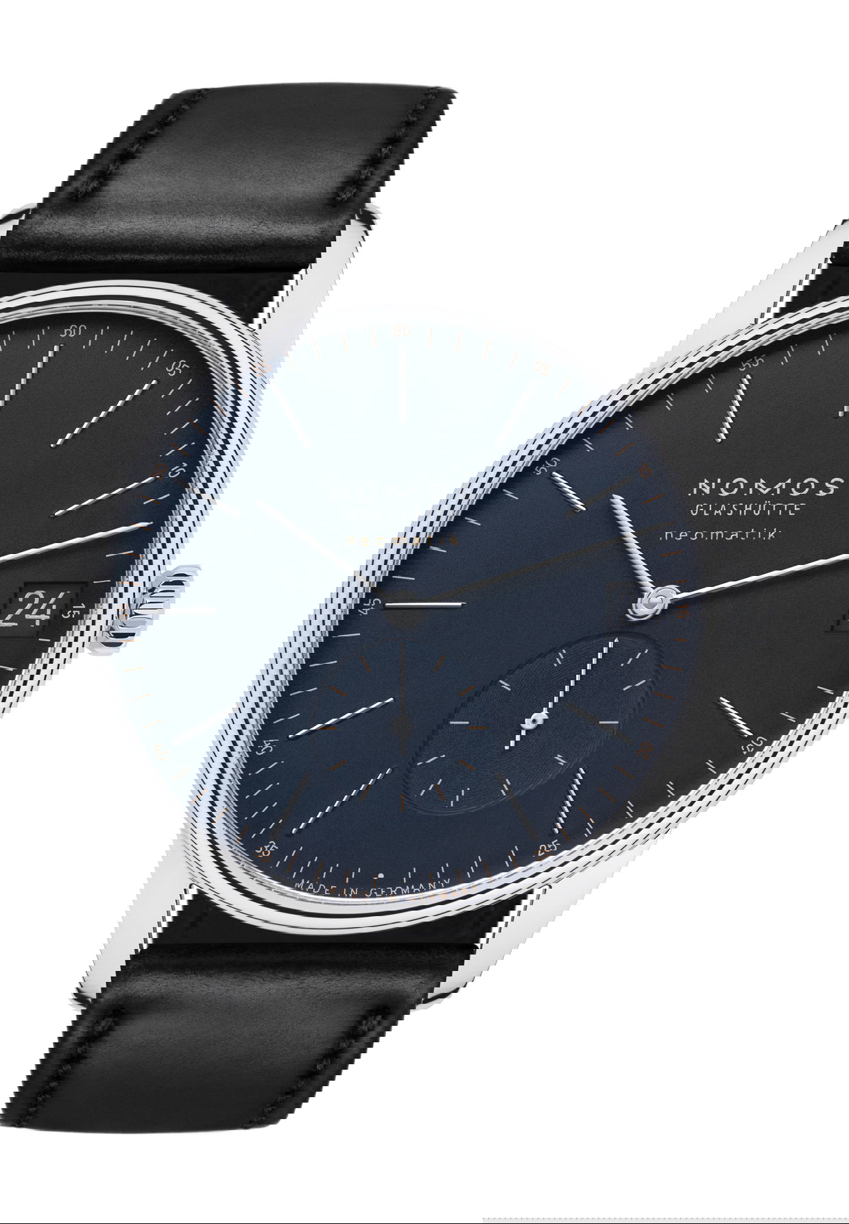 Nomos Glashütte Orion neomatik 41 date midnight blue luxury timepiece - detailed view