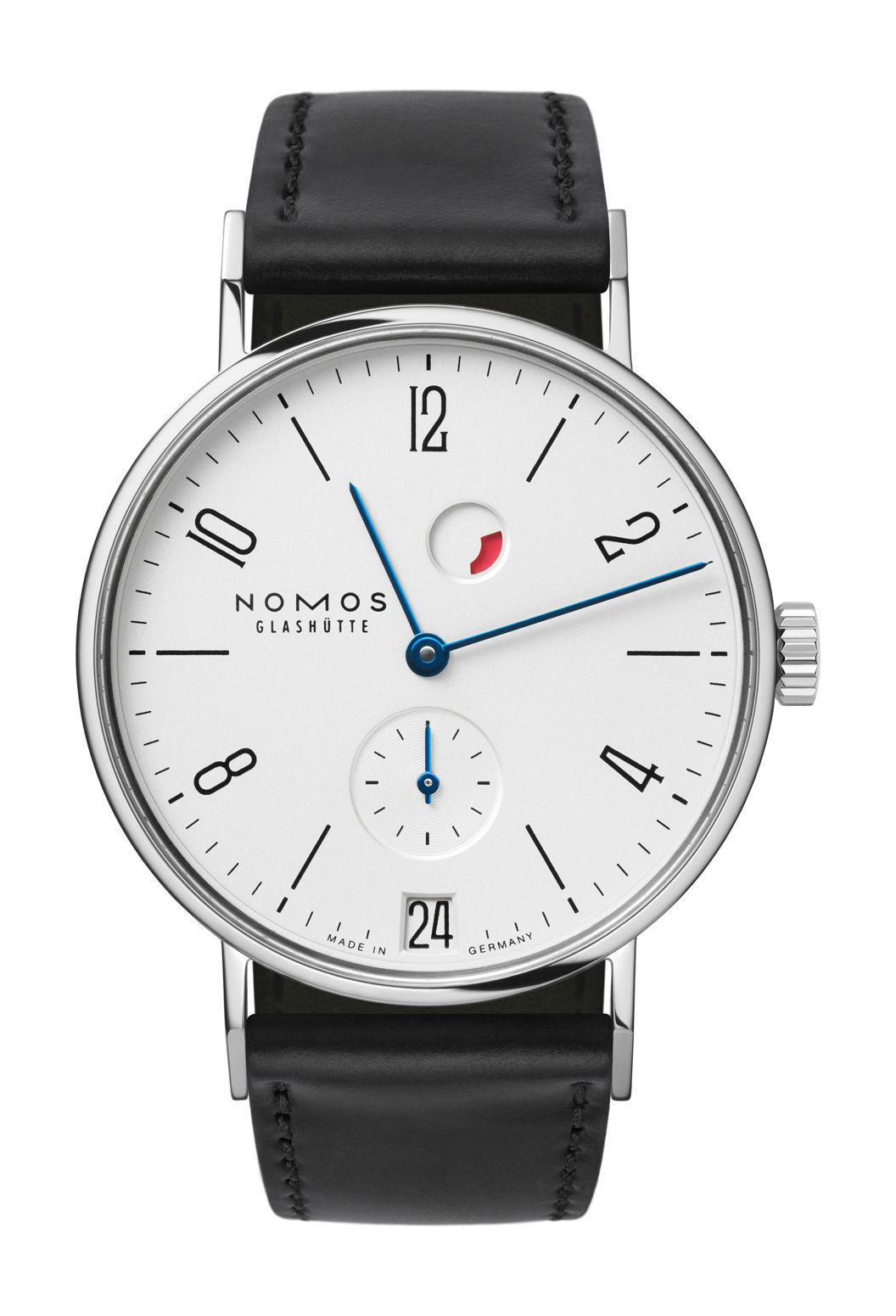 Nomos Glashütte Tangente date power reserve luxury timepiece - detailed view
