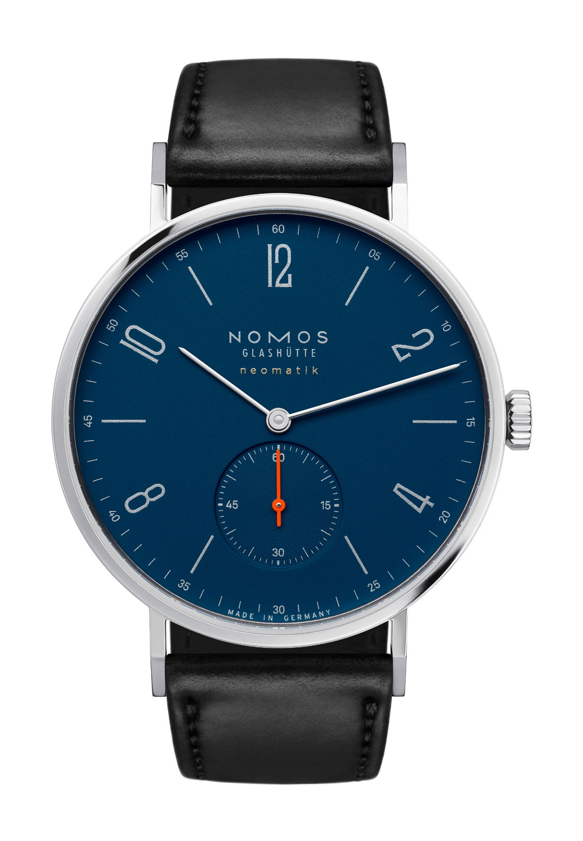 Nomos Glashütte Tangente neomatik 39 midnight blue luxury timepiece - detailed view