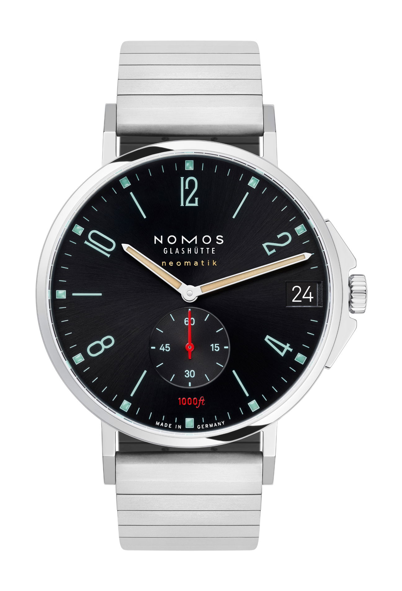Nomos Glashütte Tangente Sport neomatik 42 date marine black luxury timepiece - detailed view