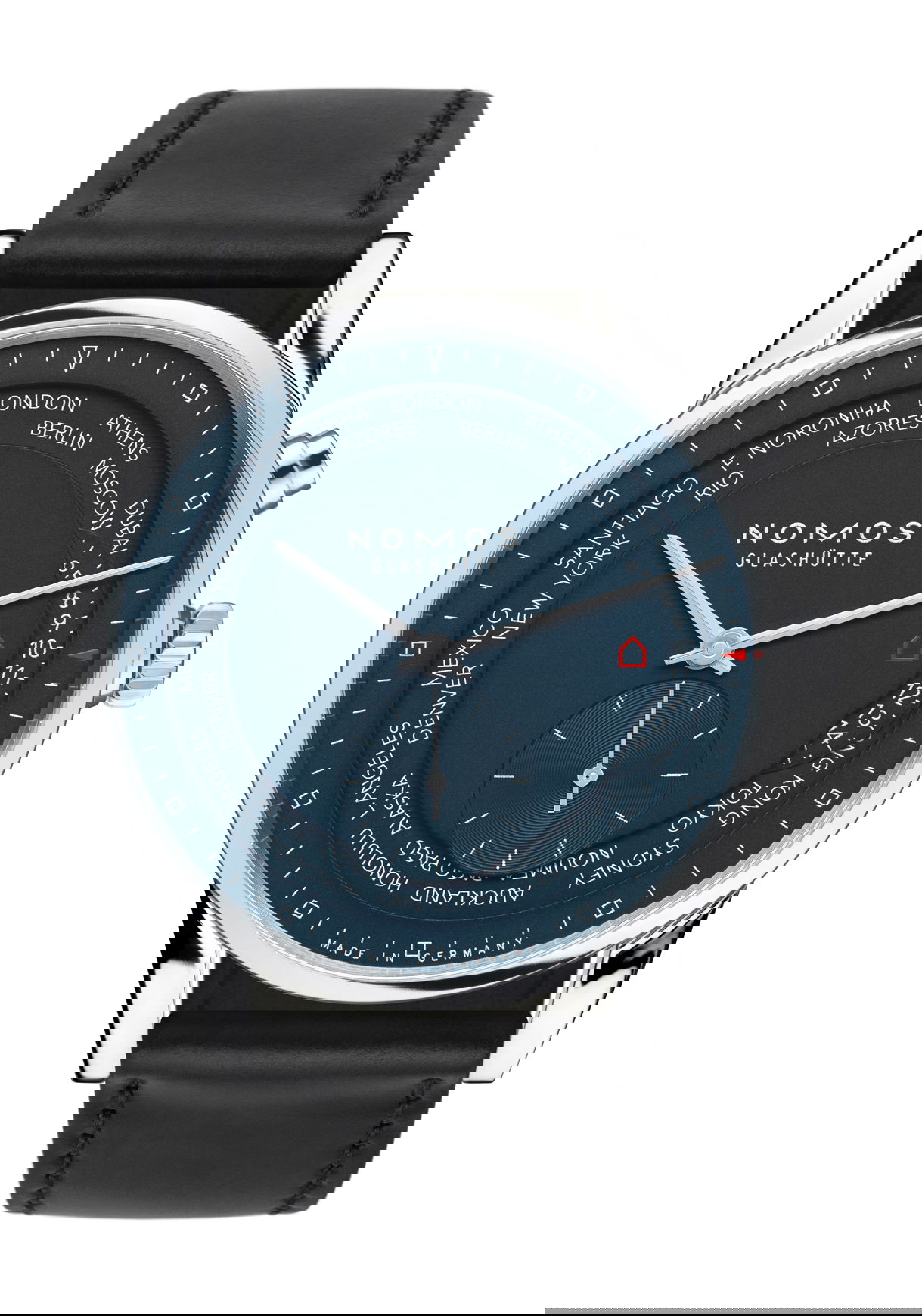 Nomos Glashütte Zürich world time midnight blue luxury timepiece - detailed view