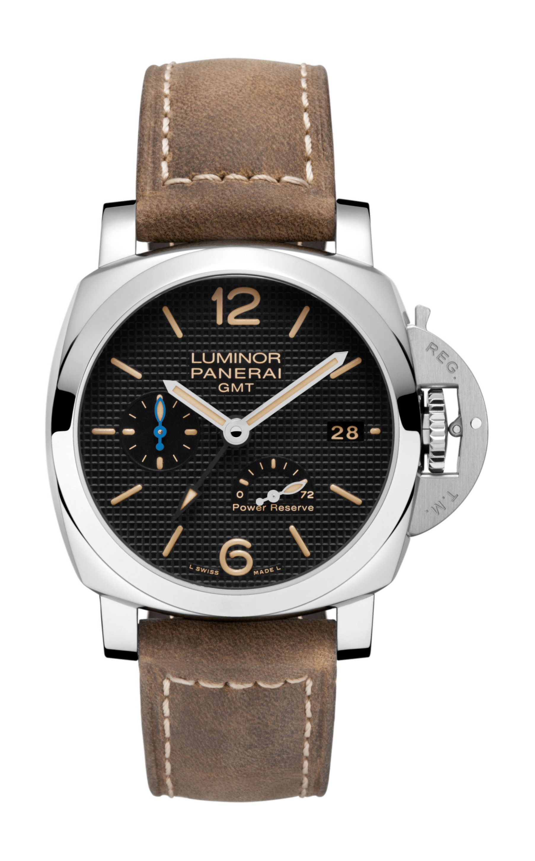 Panerai Luminor GMT Power Reserve luxury timepiece - detailed view