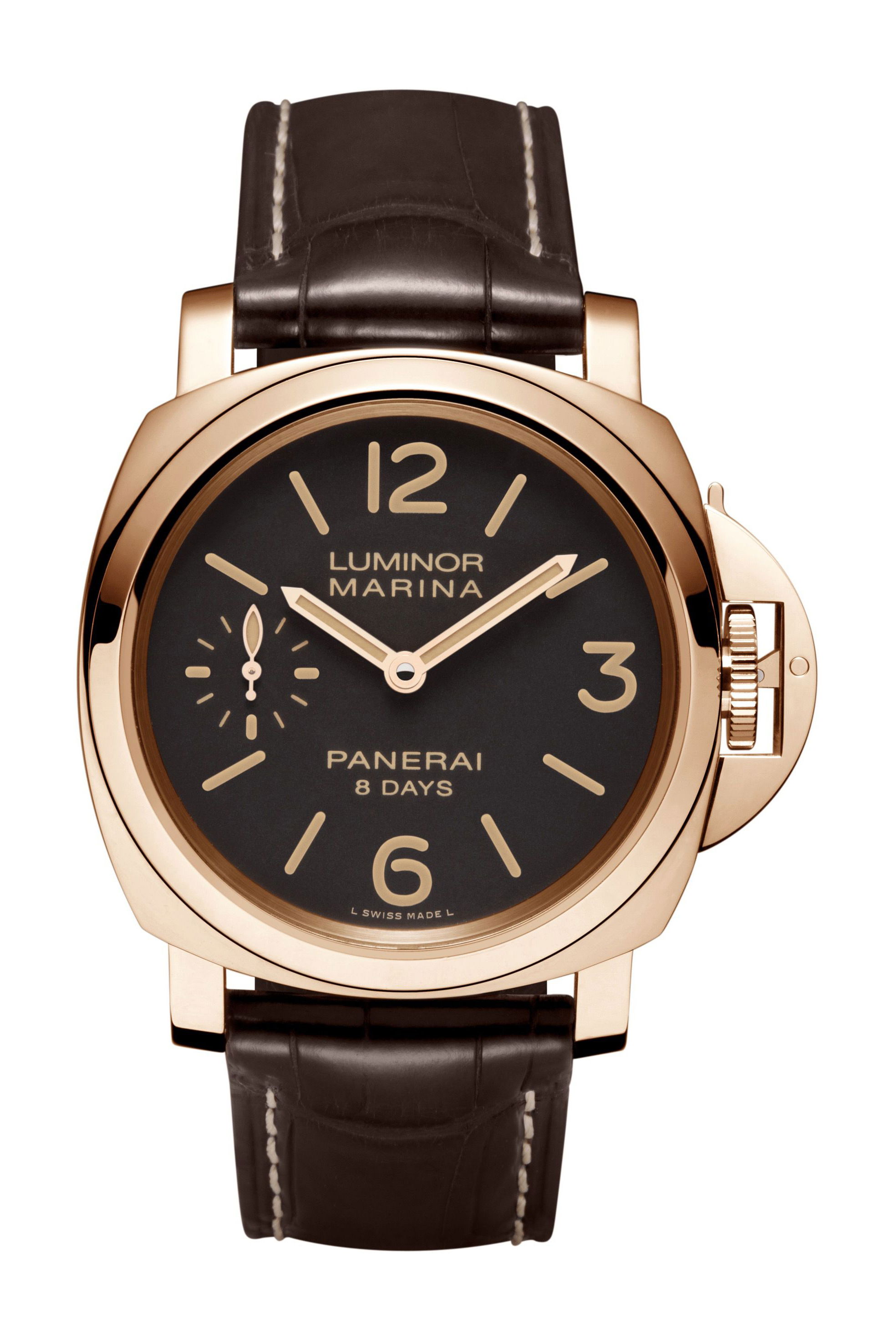 Panerai Luminor Marina 8 Days Oro Rosso luxury timepiece - detailed view