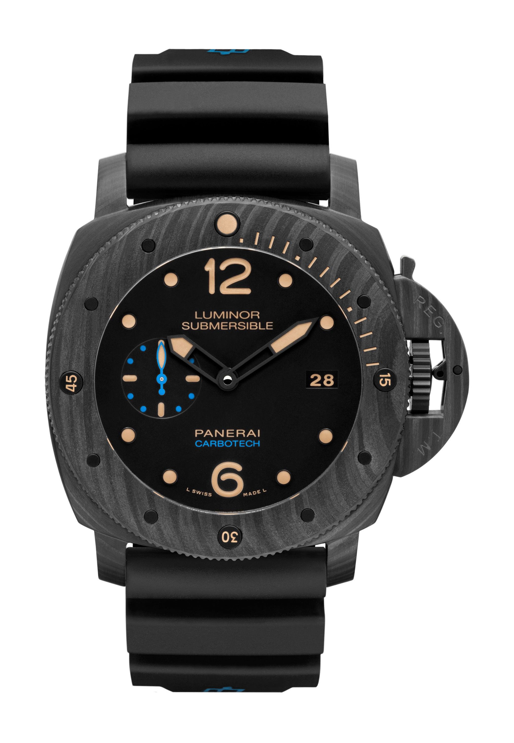 Panerai Submersible Carbotech luxury timepiece - detailed view