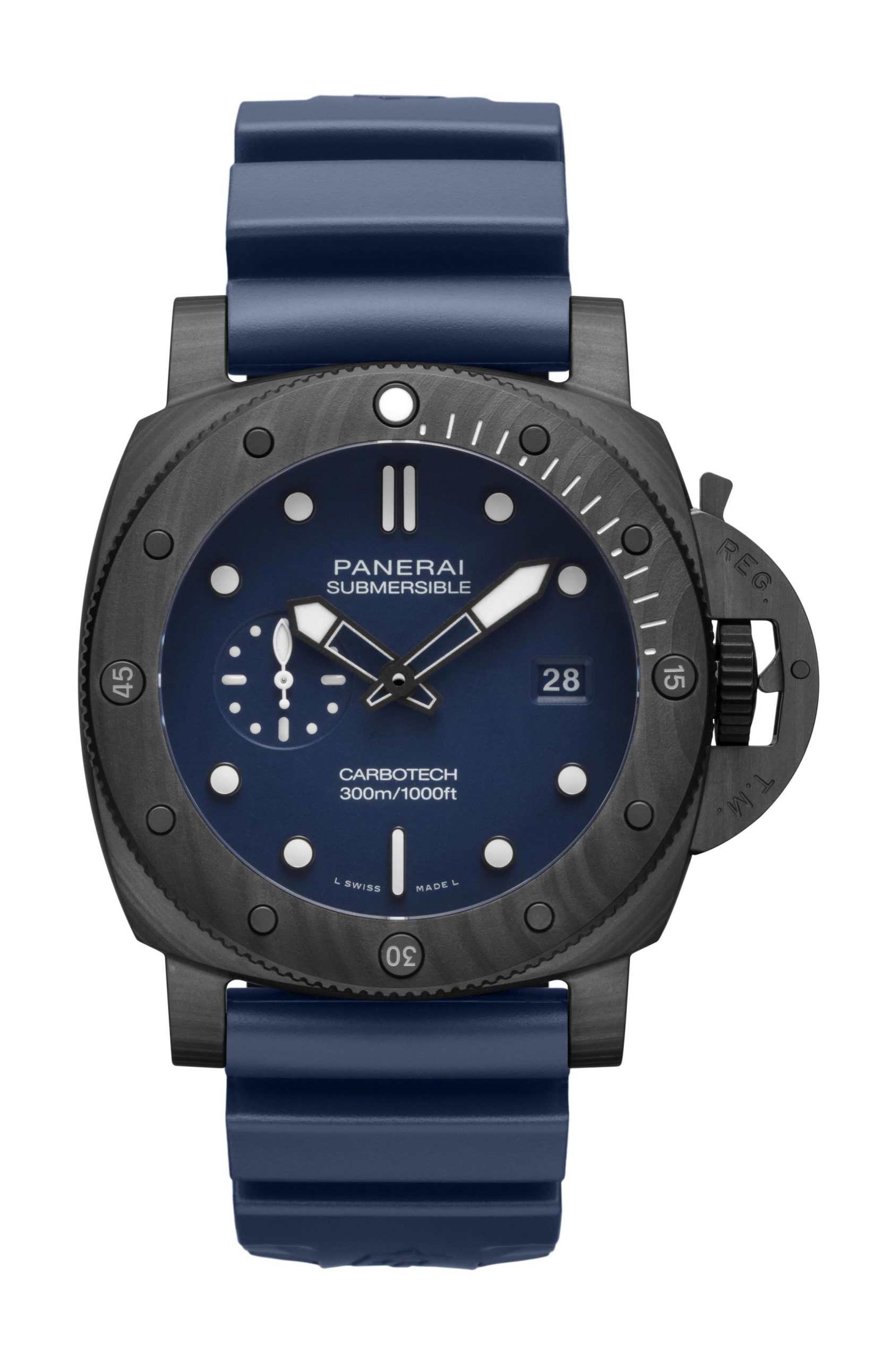 Panerai Submersible QuarantaQuattro Carbotech Blu Abisso luxury timepiece - detailed view