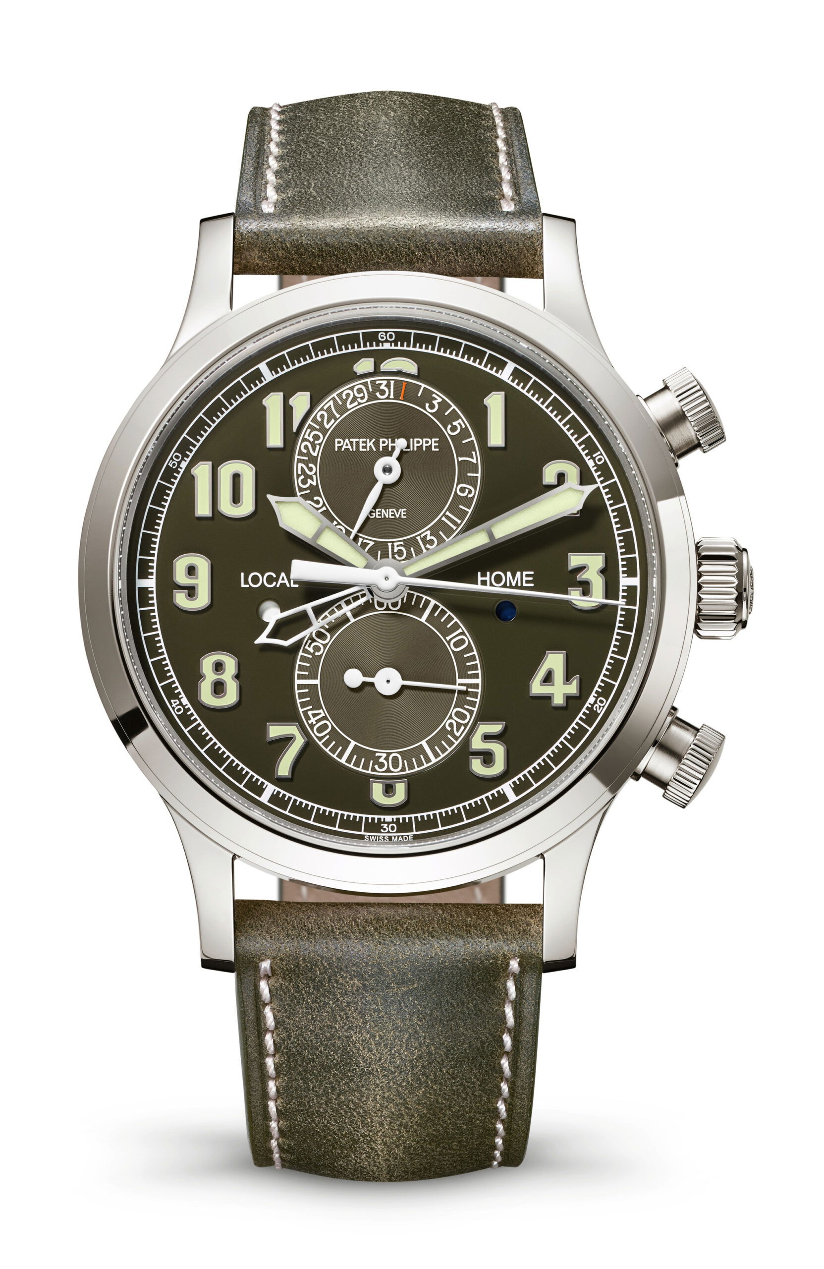 Patek Philippe Calatrava Pilot Travel Time Chronograph luxury timepiece - detailed view