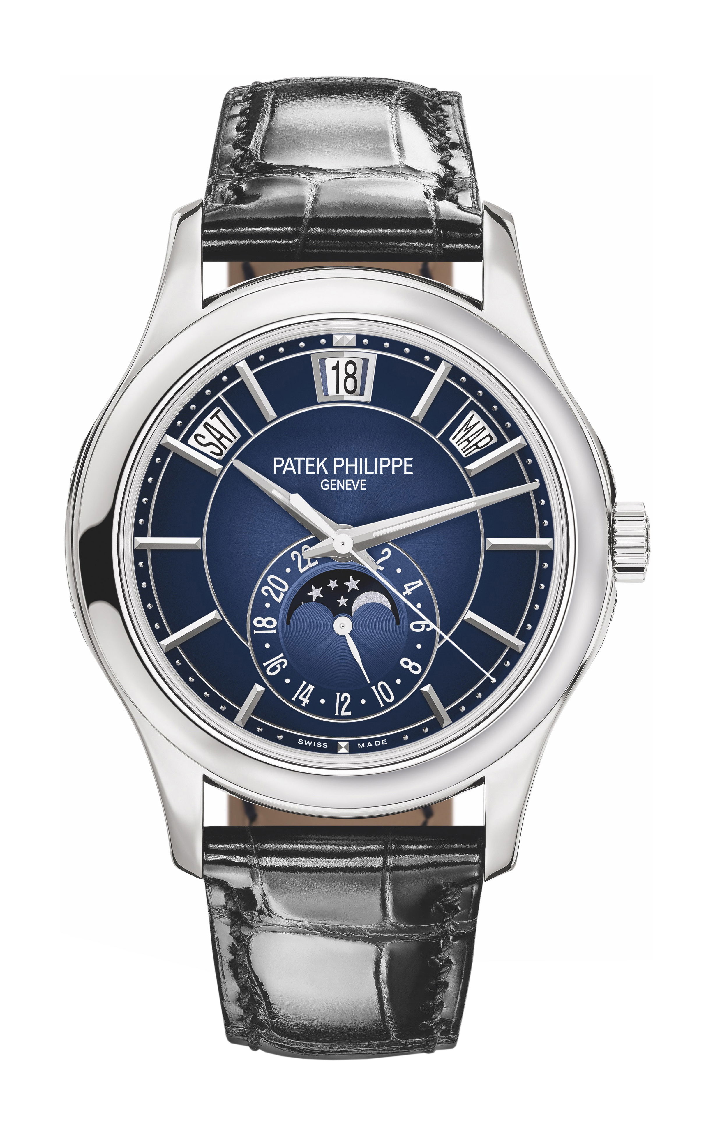 Patek Philippe Complications Annual Calendar, Moon Phases luxury timepiece - detailed view