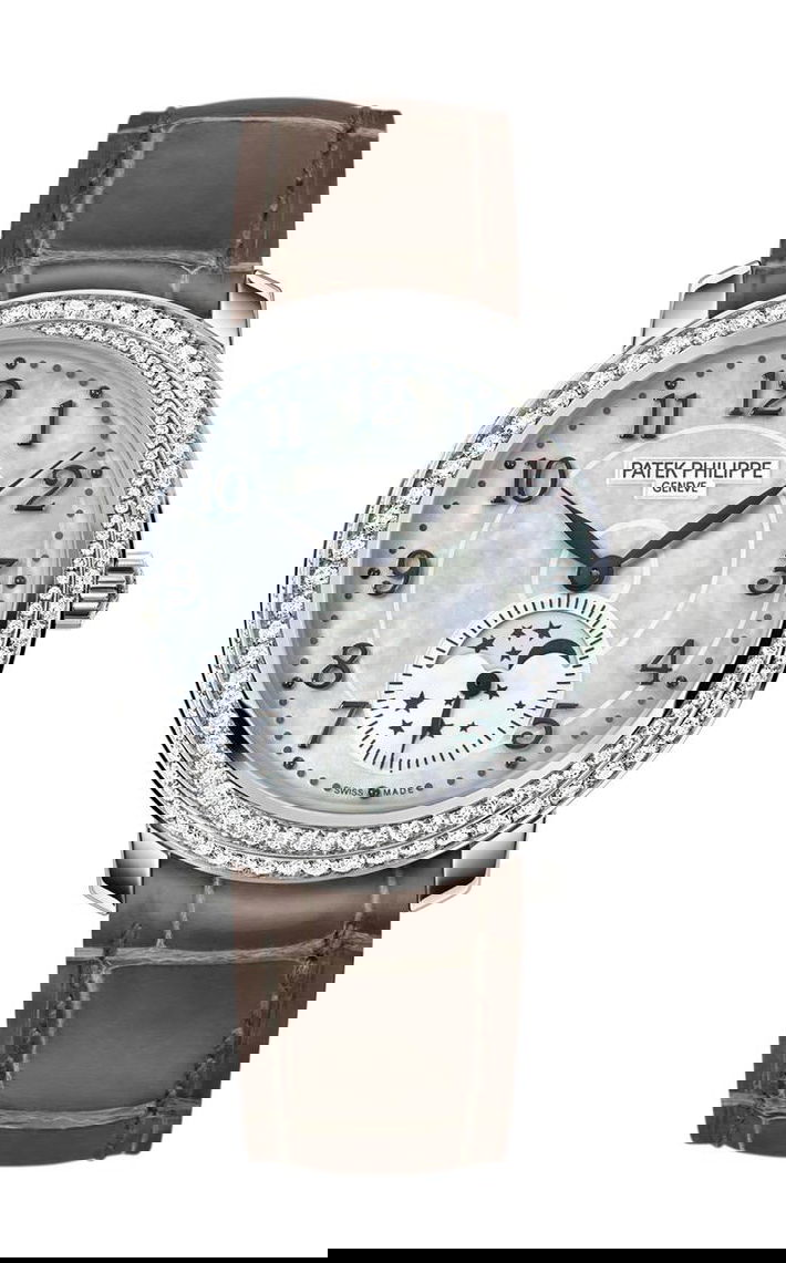 Patek Philippe Complications Diamond Ribbon Joaillerie, Moon Phases luxury timepiece - detailed view