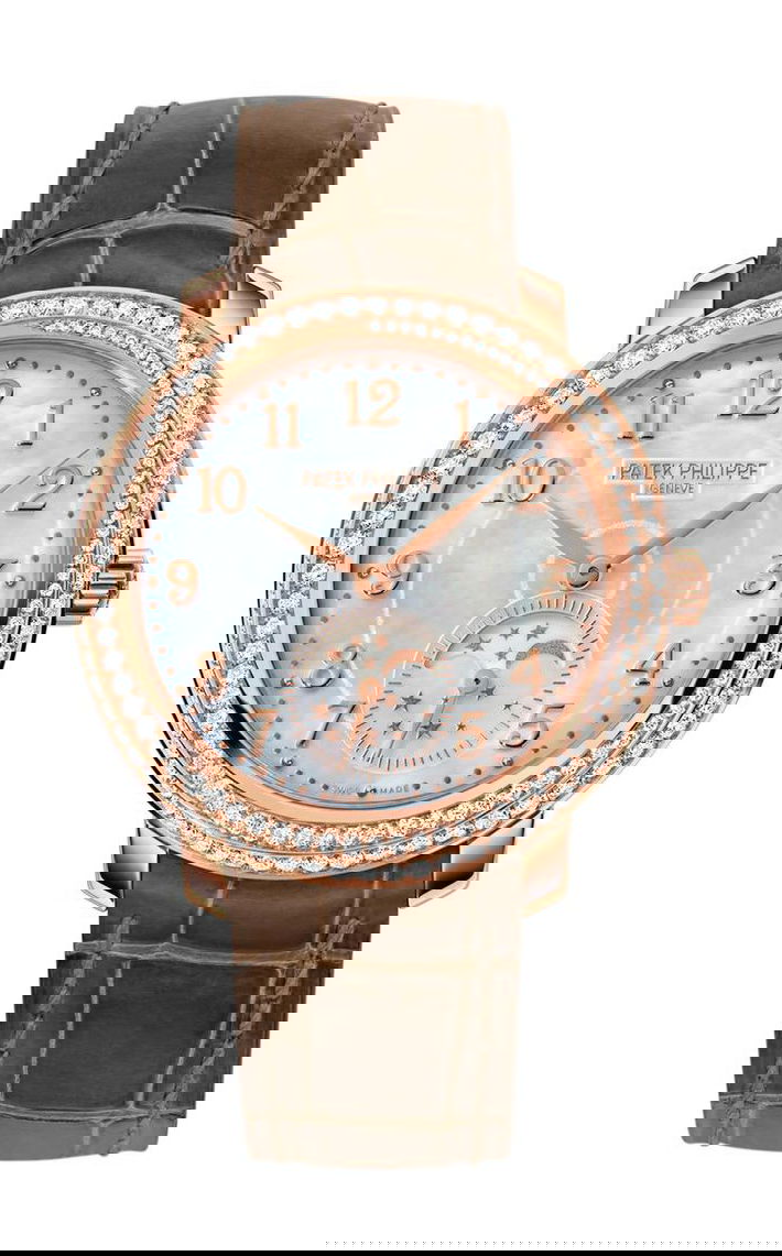 Patek Philippe Complications Diamond Ribbon Joaillerie, Moon Phases luxury timepiece - detailed view