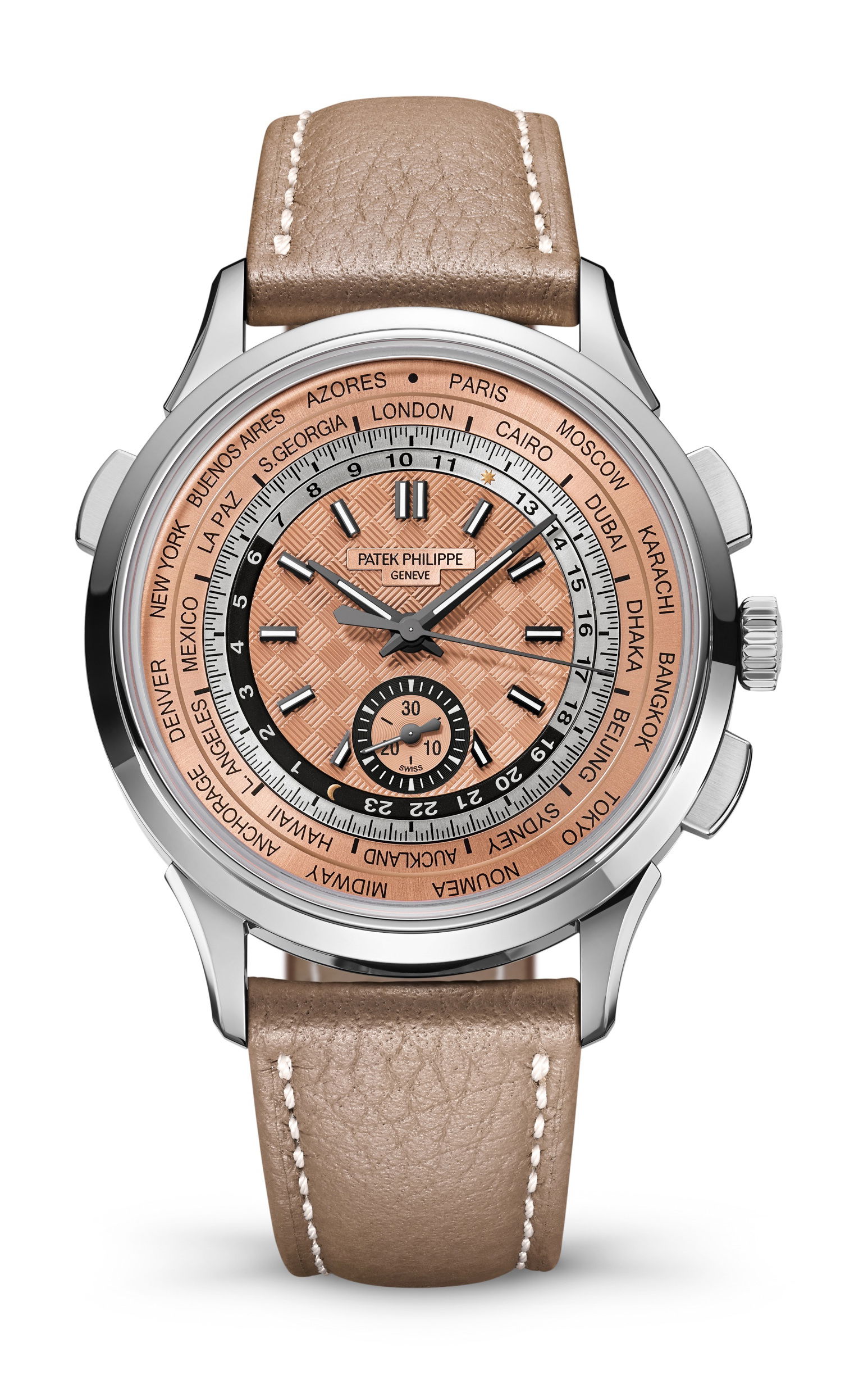 Patek Philippe Complications World Time, Flyback Chronograph luxury timepiece - detailed view