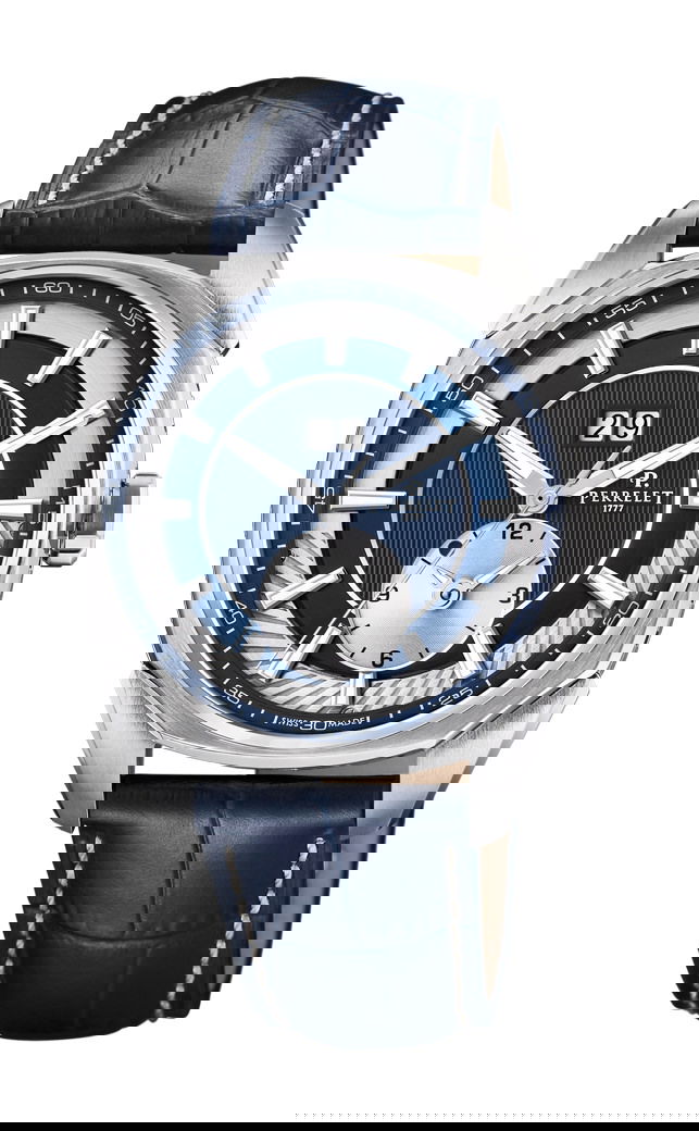 Perrelet LAB Peripheral Dual Time Big Date Blue luxury timepiece - detailed view