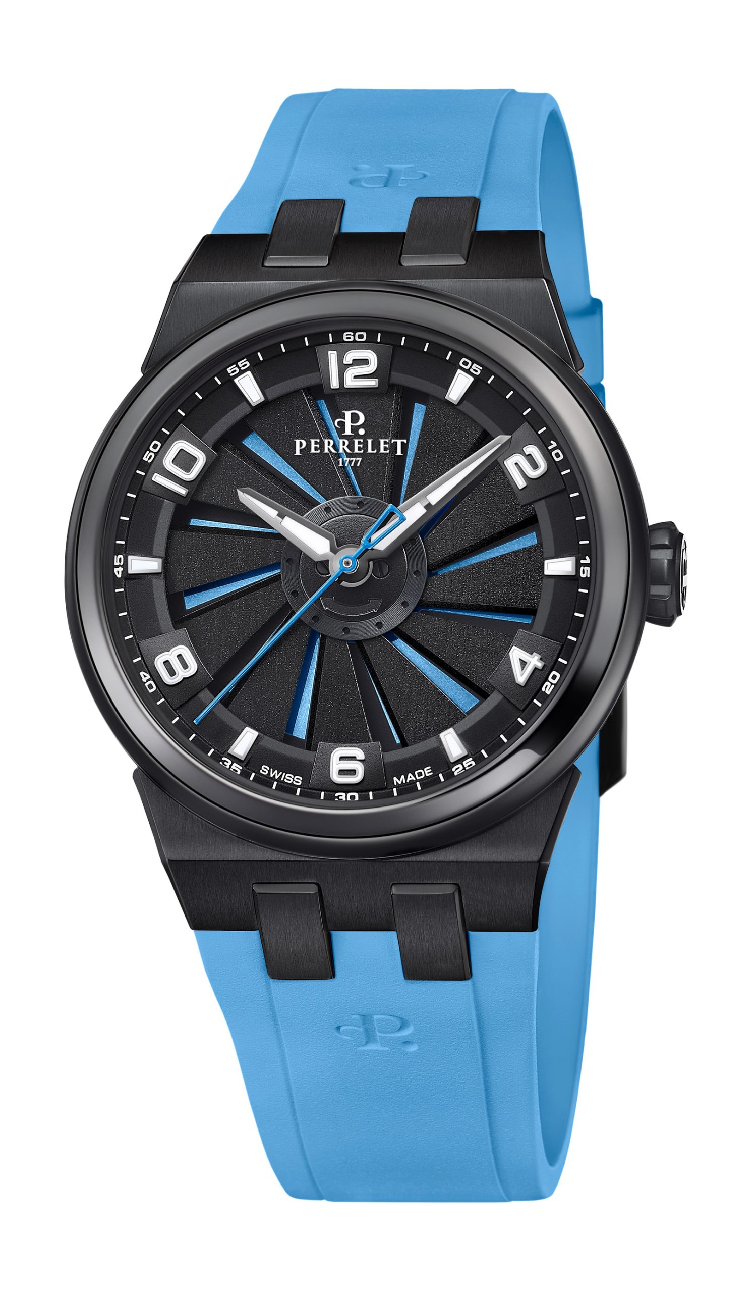 Perrelet Turbine 41 Titanium Ice Blue luxury timepiece - detailed view