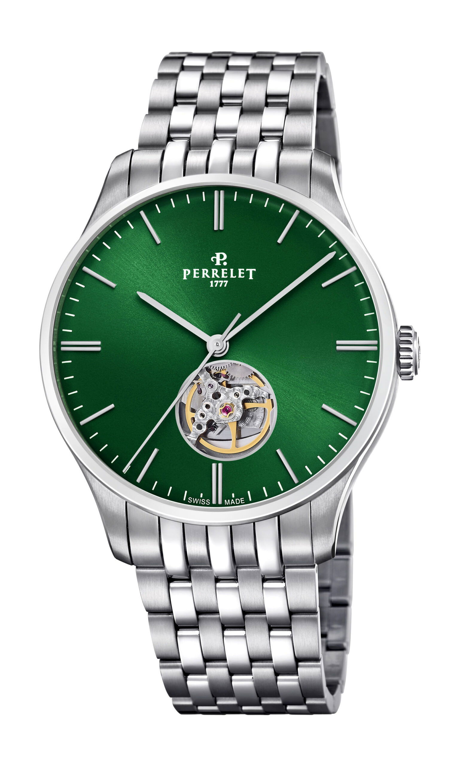 Perrelet Weekend Open Heart Green luxury timepiece - detailed view