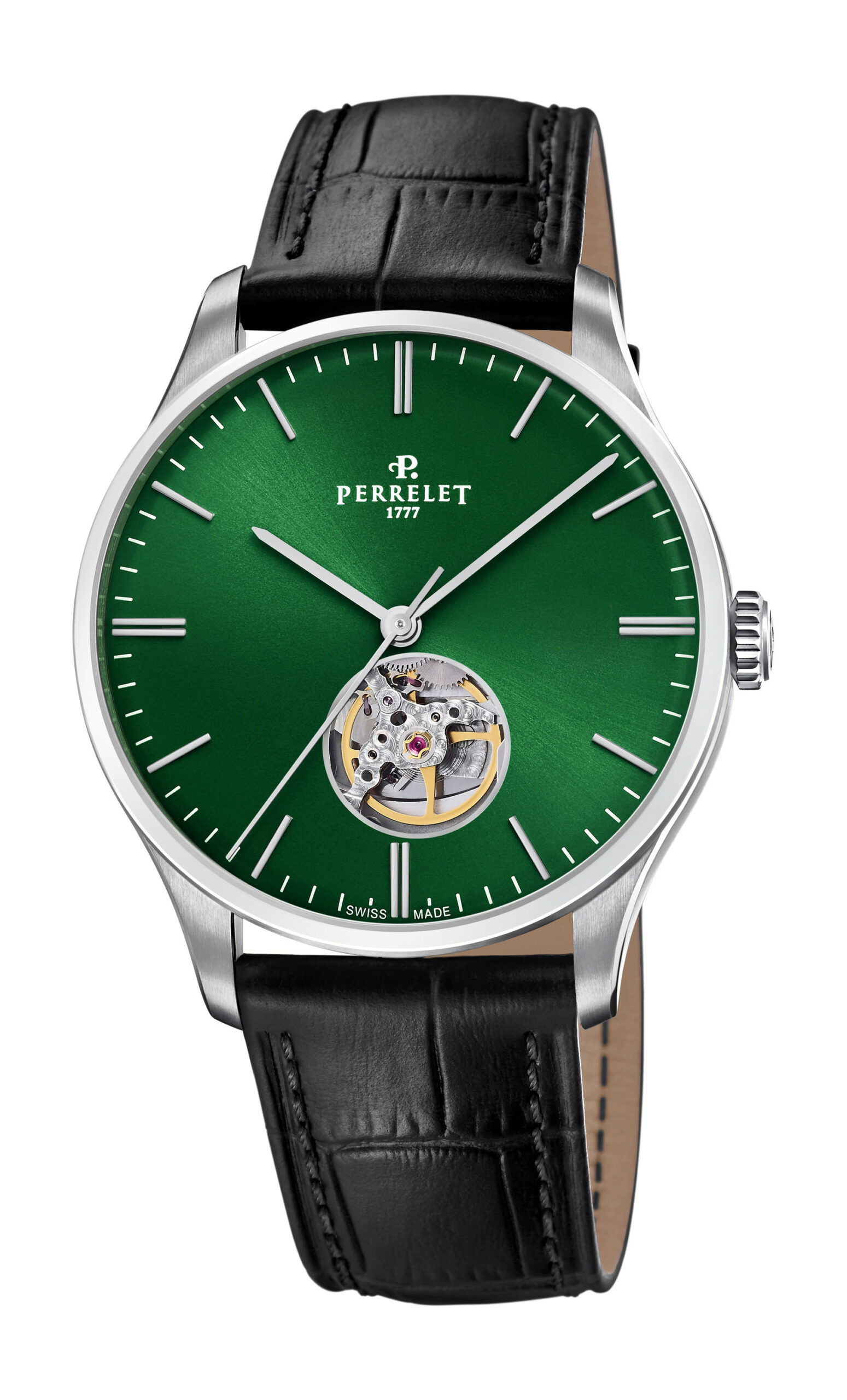 Perrelet Weekend Open Heart Green luxury timepiece - detailed view