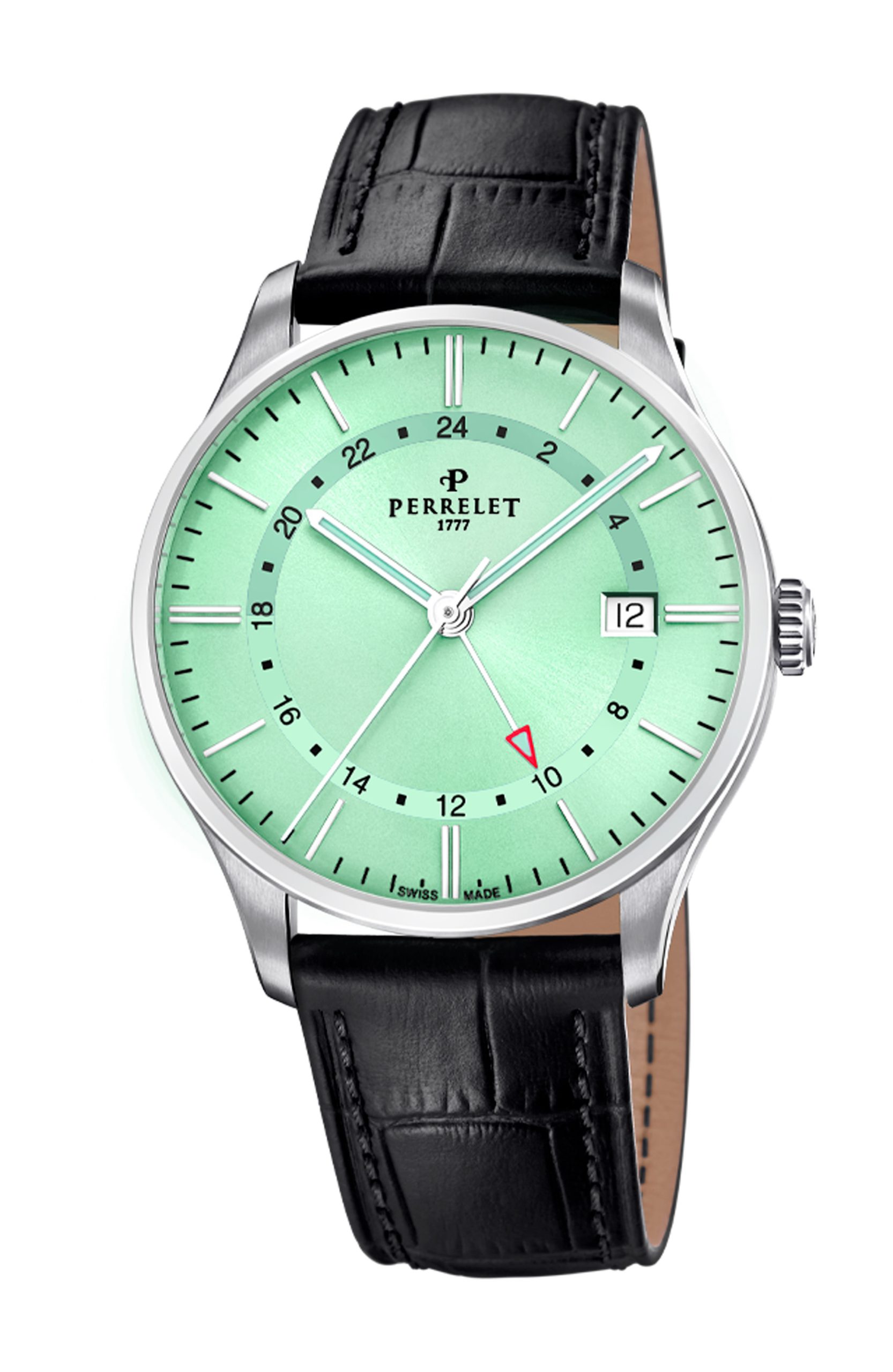 Perrelet Weekend GMT Green Mint luxury timepiece - detailed view