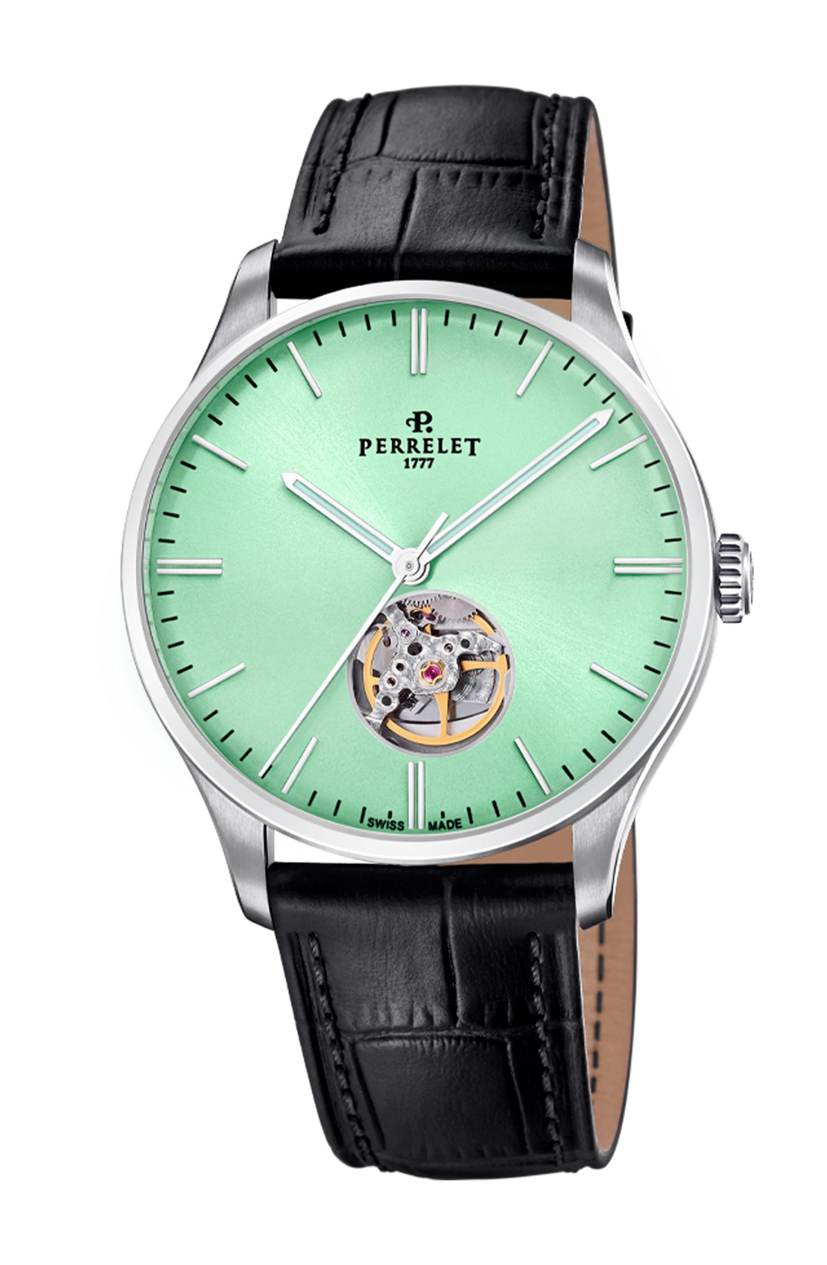 Perrelet Weekend Open Heart Green Mint luxury timepiece - detailed view