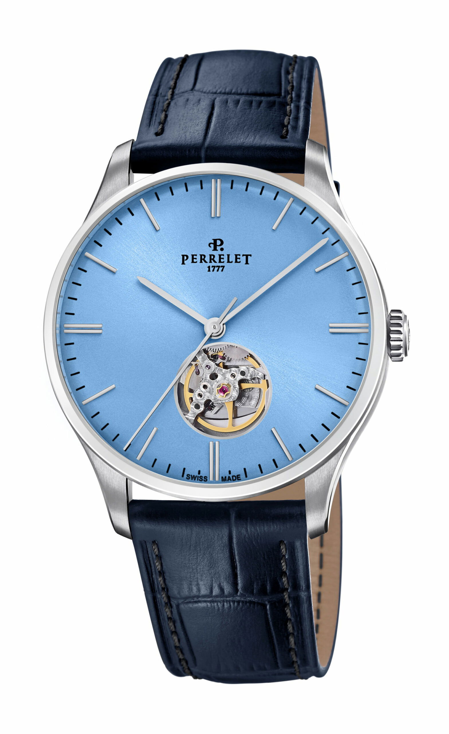 Perrelet Weekend Open Heart Ice Blue luxury timepiece - detailed view