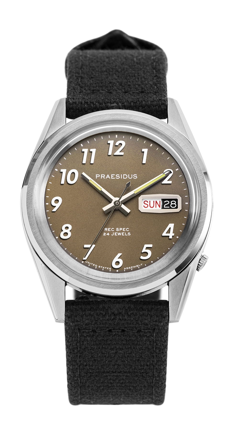 Praesidus Rec Spec – Khaki Brown luxury timepiece - detailed view