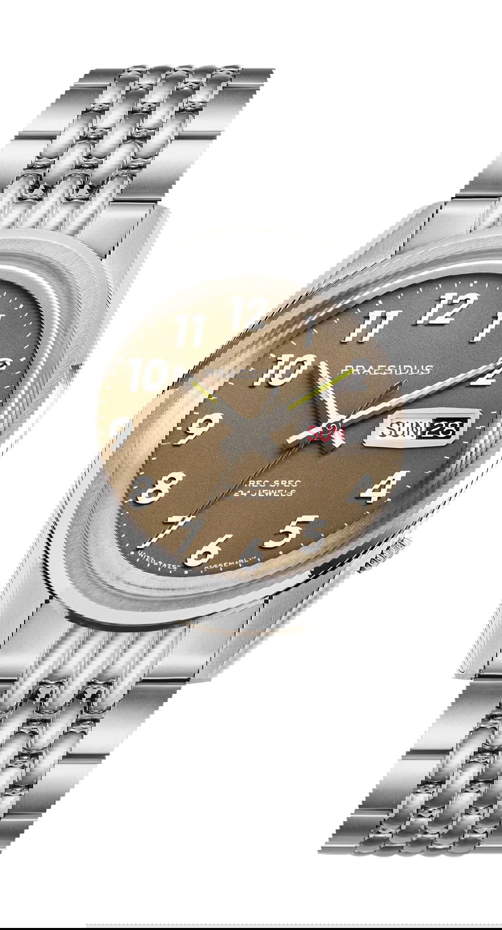Praesidus Rec Spec – Khaki Brown luxury timepiece - detailed view