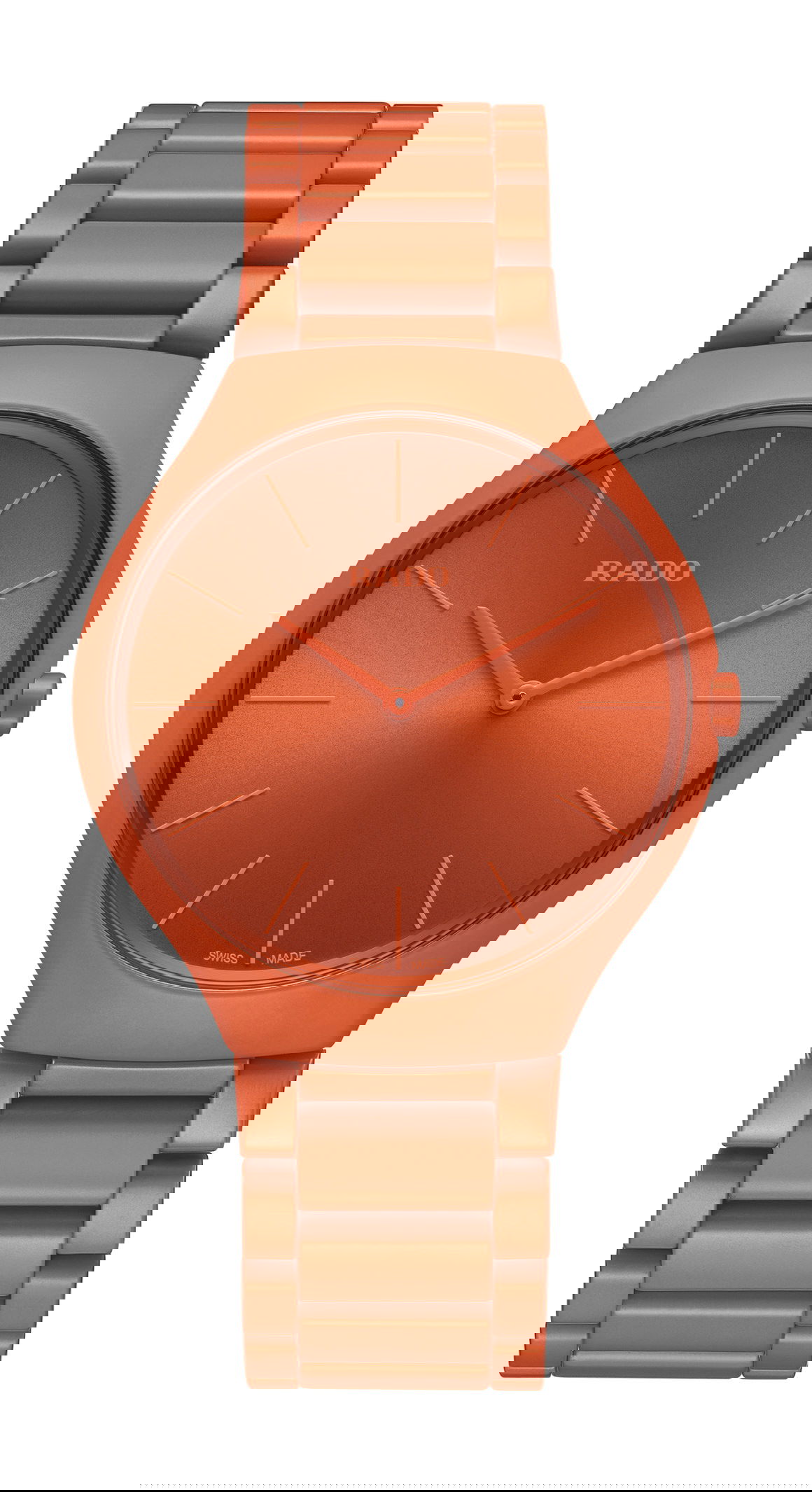Rado True Thinline Les Couleurs™ Le Corbusier Powerful Orange luxury timepiece - detailed view