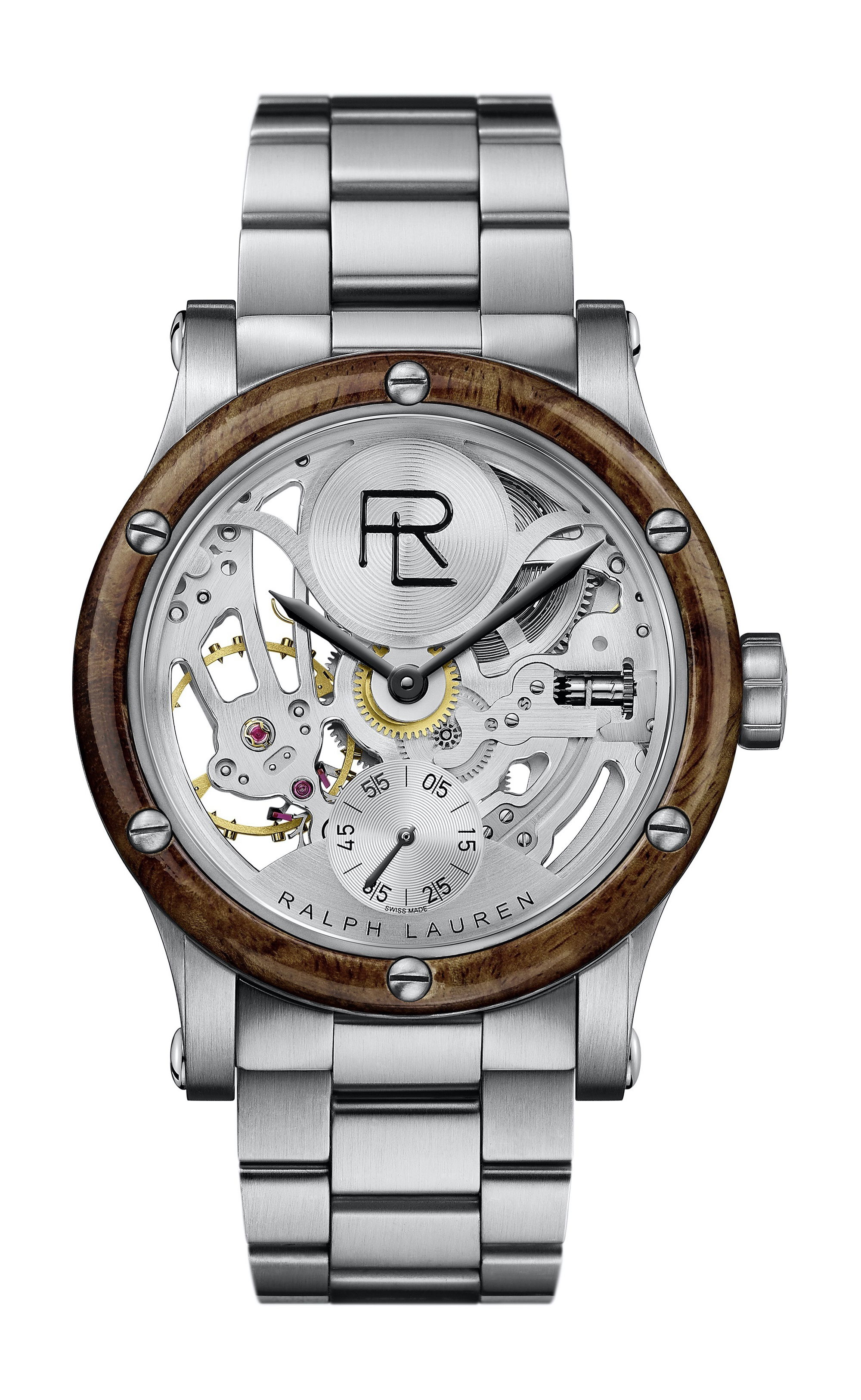 Ralph Lauren Rl Automotive Skeleton 45mm Black Steel Wood Bezel luxury timepiece - detailed view