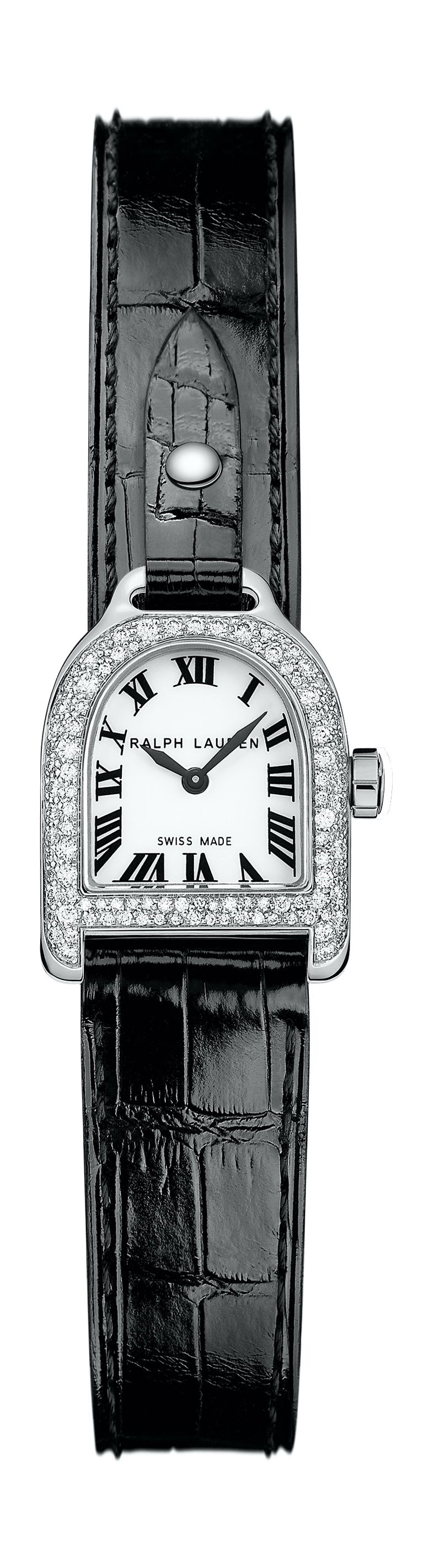 Ralph Lauren Stirrup Mini Steel Snowfall luxury timepiece - detailed view