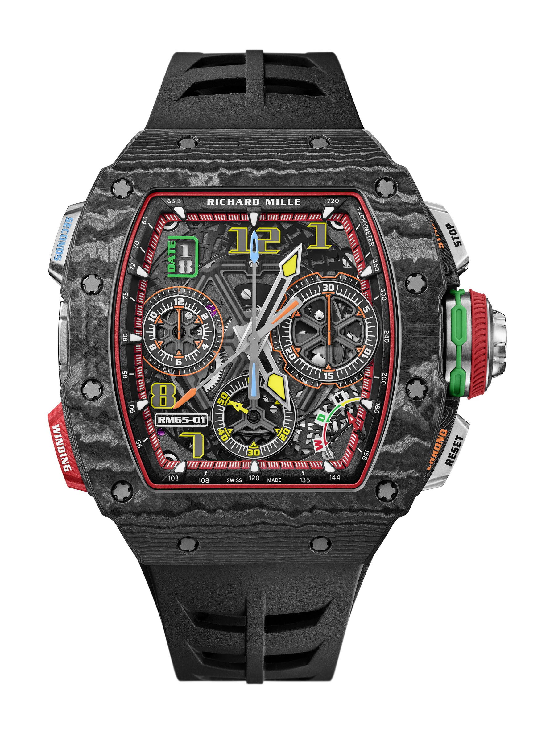 Richard Mille RM 65-01 Automatic Split-Seconds Chronograph Carbon TPT® luxury timepiece - detailed view