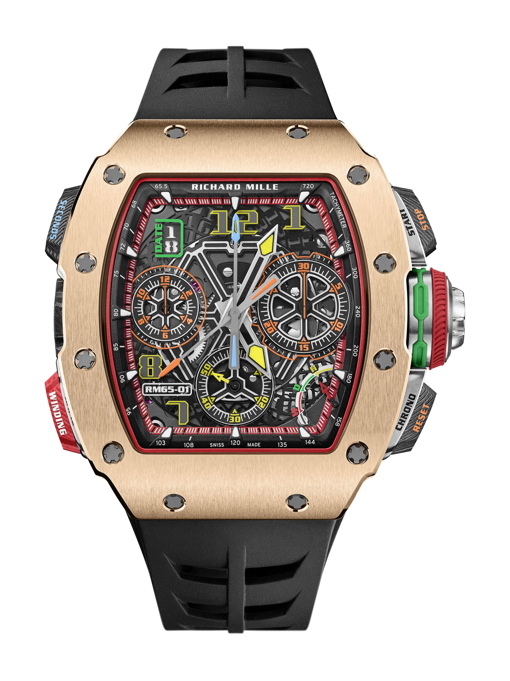 Richard Mille RM 65-01 Automatic Split-Seconds Chronograph Red Gold and Carbon TPT® luxury timepiece - detailed view