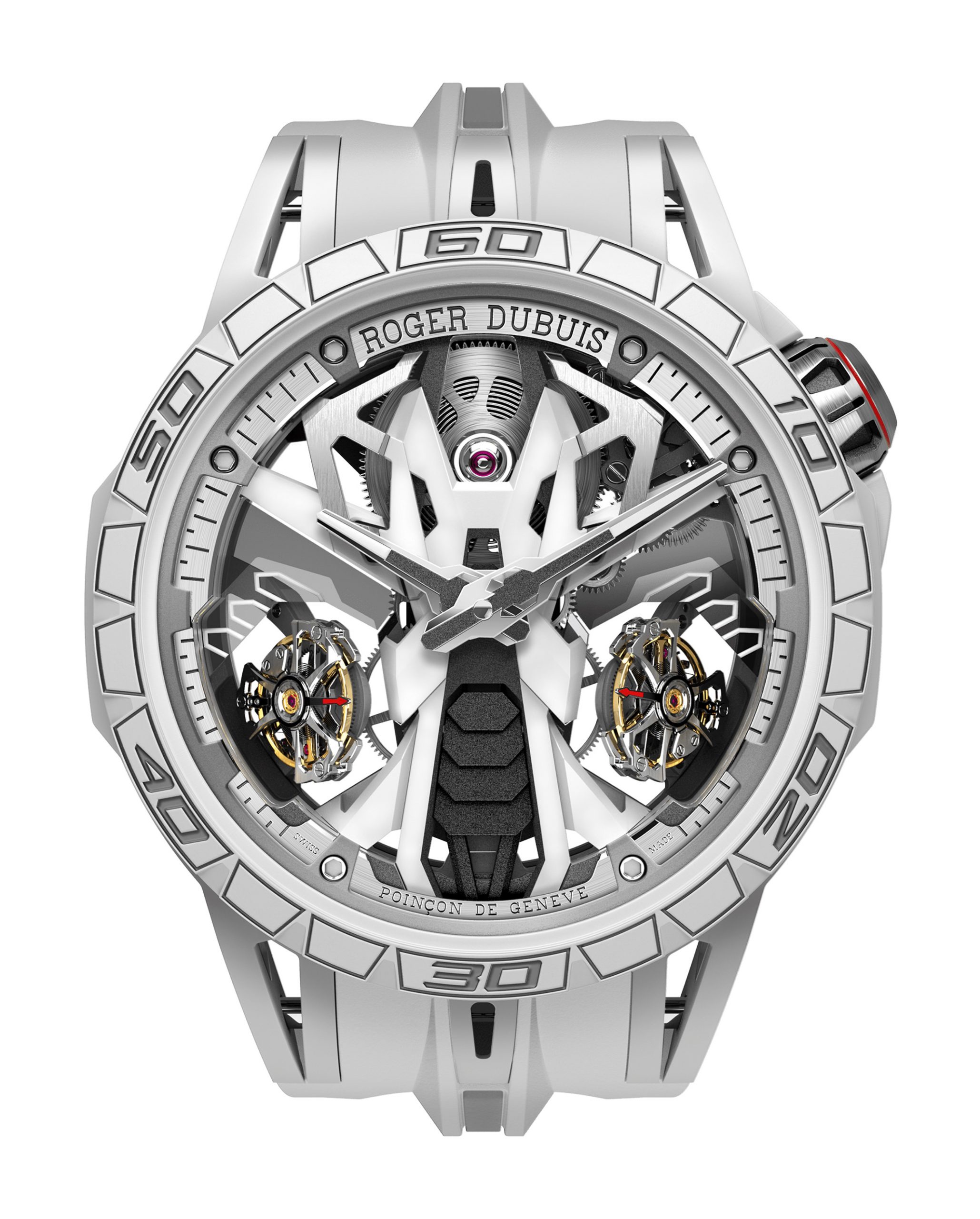Roger Dubuis Excalibur Spider Countach White Mineral Composite Fiber luxury timepiece - detailed view